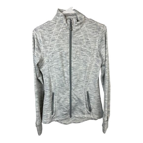 Queenie ke Athletic Gray Fitted Full Zip Up Jacket sz M Medium Athleisure - Picture 1 of 10